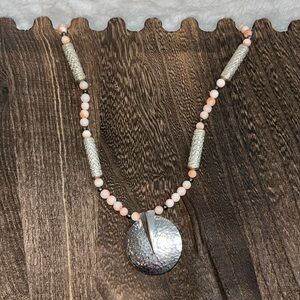 Pink and silver bead necklace